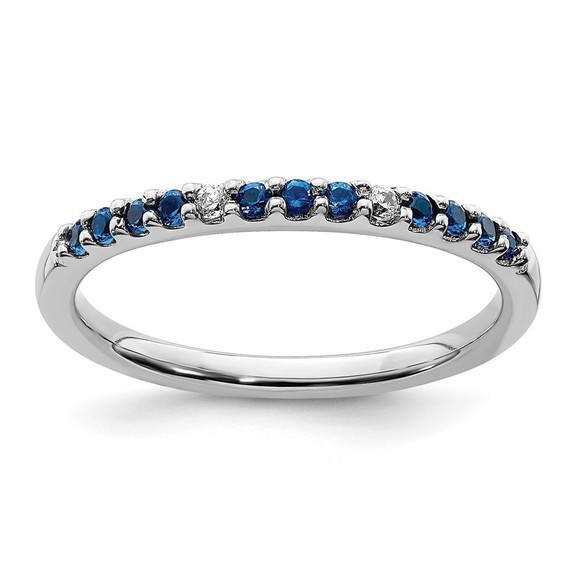 14k White Gold Diamond and Sapphire September Birthstone Ring 7 Band